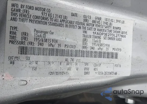 2013 Ford Focus S from USA, damaged, VIN 1FADP3E27DL277800